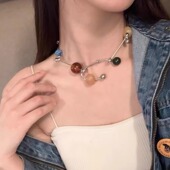 多巴胺彩色天然石串珠项链choker女百搭锁骨链个性 独特小众颈链