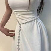 新款 镶钻大珍珠链条细腰带女连衣裙子腰链裙带收腰配饰复古腰带潮