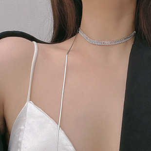 钛钢不掉色蛇骨可调节项链choker镶钻锆石闪闪抽拉派对短锁骨链颈