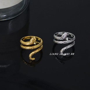钛钢不掉色时髦开口戒指轻奢时尚小众夸张镀18k金属蛇形食指戒