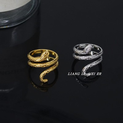 女钛钢金属蛇形开口戒指