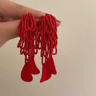 复古串珠女水晶流苏耳环耳夹