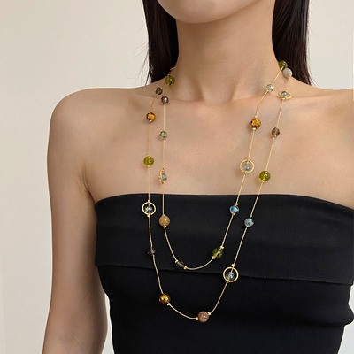 复古轻奢水晶串珠叠戴多巴胺项链