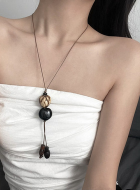 中式植物果壳爱心串珠项链女