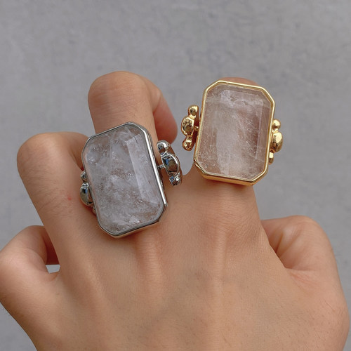 女金属复古透明冰糖块戒指指环