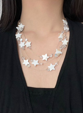 波西米亚贝壳星星水晶串珠项链女