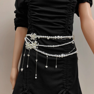 性感流苏贝壳花朵珍珠串珠身体链腰链女高级感气质搭配连衣裙腰饰