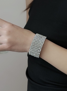 夜店超闪多排满钻开口手镯手环女