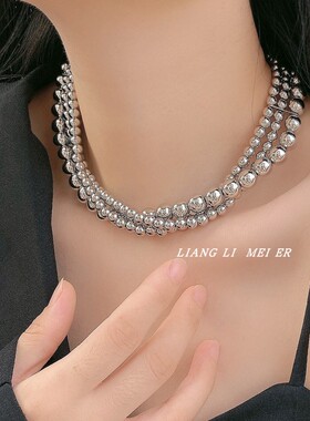 金属串珠女多层金属球项链锁骨链