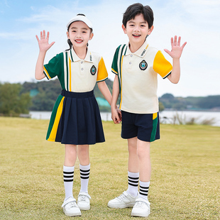 幼儿园园服夏季班服学院风大班毕业照小学生校服表演服短袖两件套