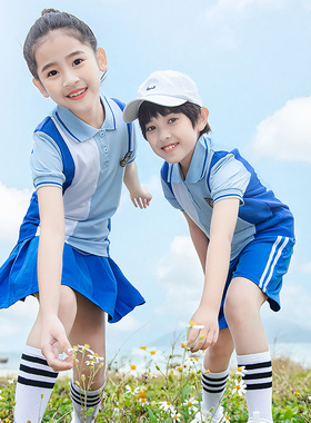 儿童夏装幼儿园园服小学生纯棉薄款运动校服蓝色阳光帅气毕业照服