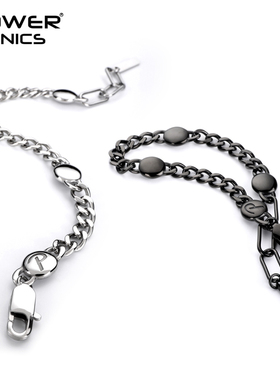 POWER IONICS原创设计316钛钢黑银时尚磁健康手链古巴链免费刻字