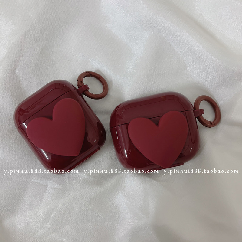 简约风酒红爱心适用于Airpods3代保护套2代硅胶pro软壳苹果耳机套Airpods Pro 2 耳机套保护壳立体使用感如何?