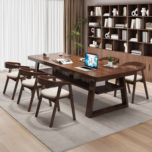 实木书桌去客厅化长条办公桌长桌接待桌洽谈桌椅组合工作台会议桌