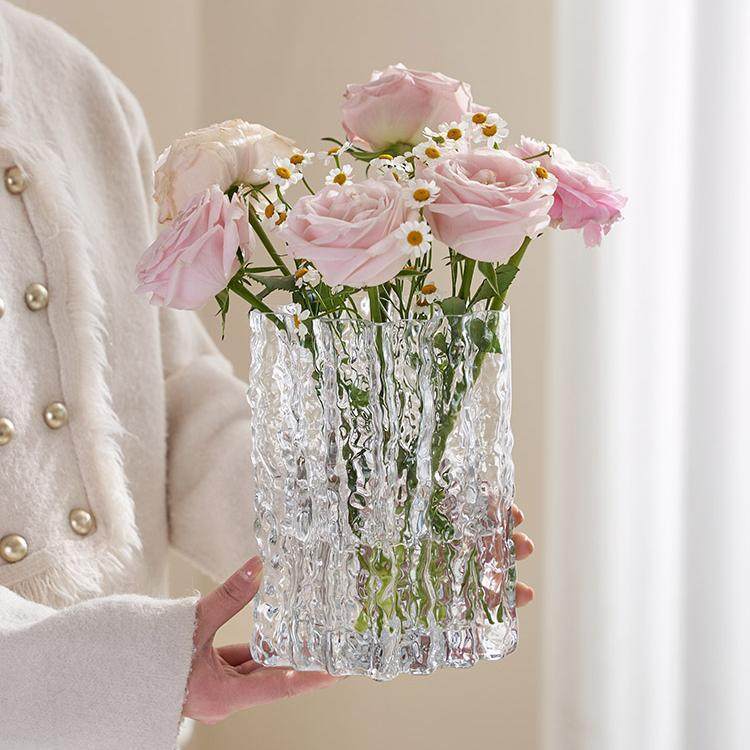 花瓶花瓶矮款宽口花瓶网红爆款简约现代ins风高级感冰川花瓶玻璃