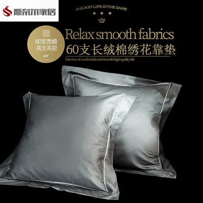 奢华卧室靠垫套床上枕头靠背简约纯色床头抱枕靠枕一对60支长绒棉