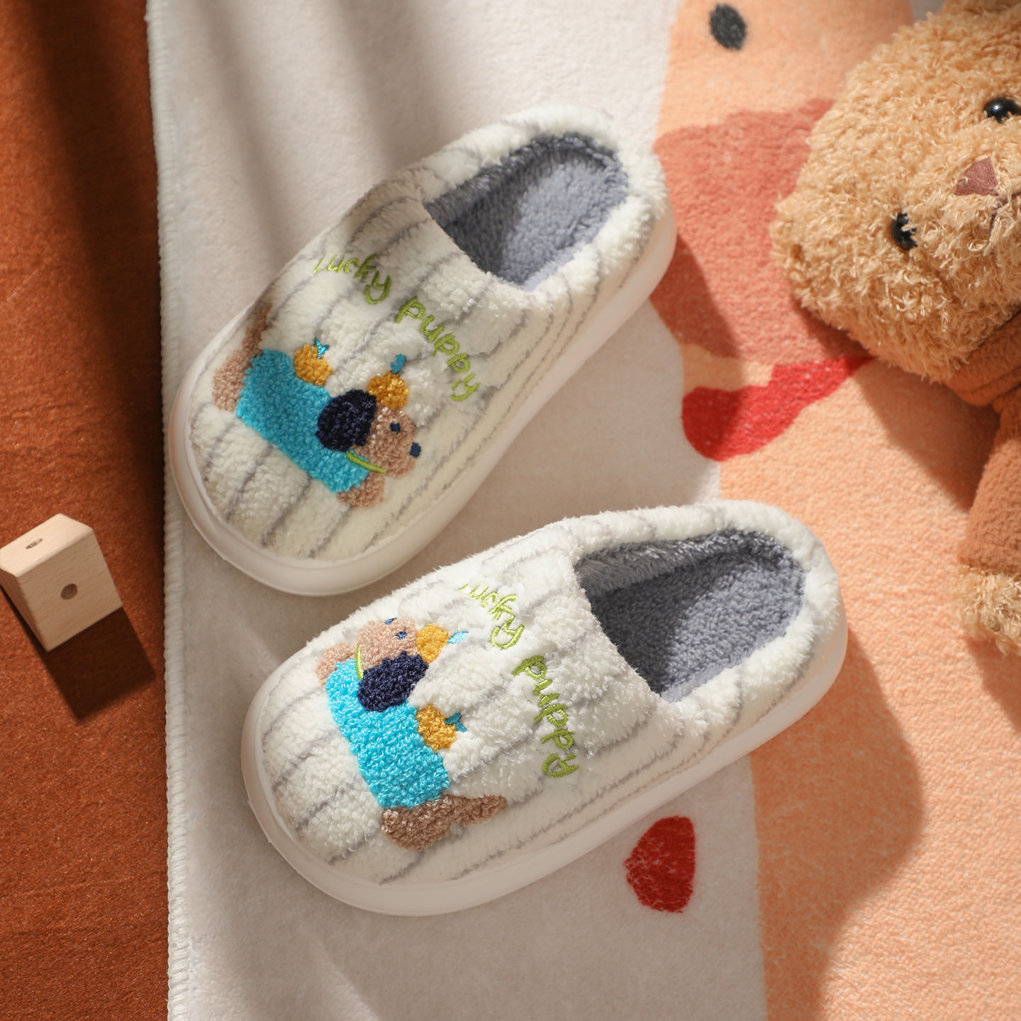 儿童棉拖鞋秋冬男女童卡通可爱猫咪居家保暖加绒家居毛毛棉拖亲子
