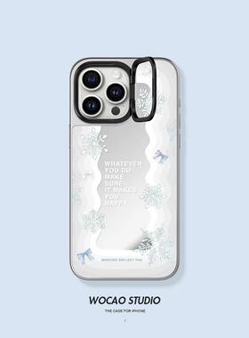 圣诞雪花冬季iphone16promax苹果15手机壳14promax镜面镜子13prom磁吸支架女生个性防摔小众高奢特别新款2025