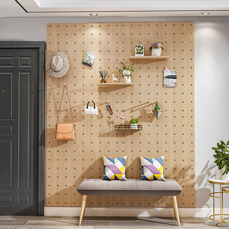 实木洞洞板木质定制北欧收纳墙上装饰展示架一字隔板置物架背景墙