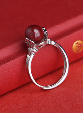 皇冠朱砂s925银女戒指民族风