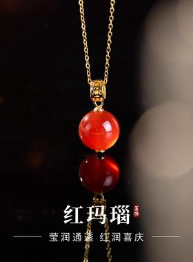 天然红玛瑙吊坠S925银时尚项链