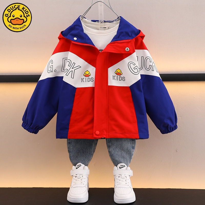 小黄鸭童装男童外套春秋新款洋气风衣宝宝秋装衣服儿童冲锋衣夹克