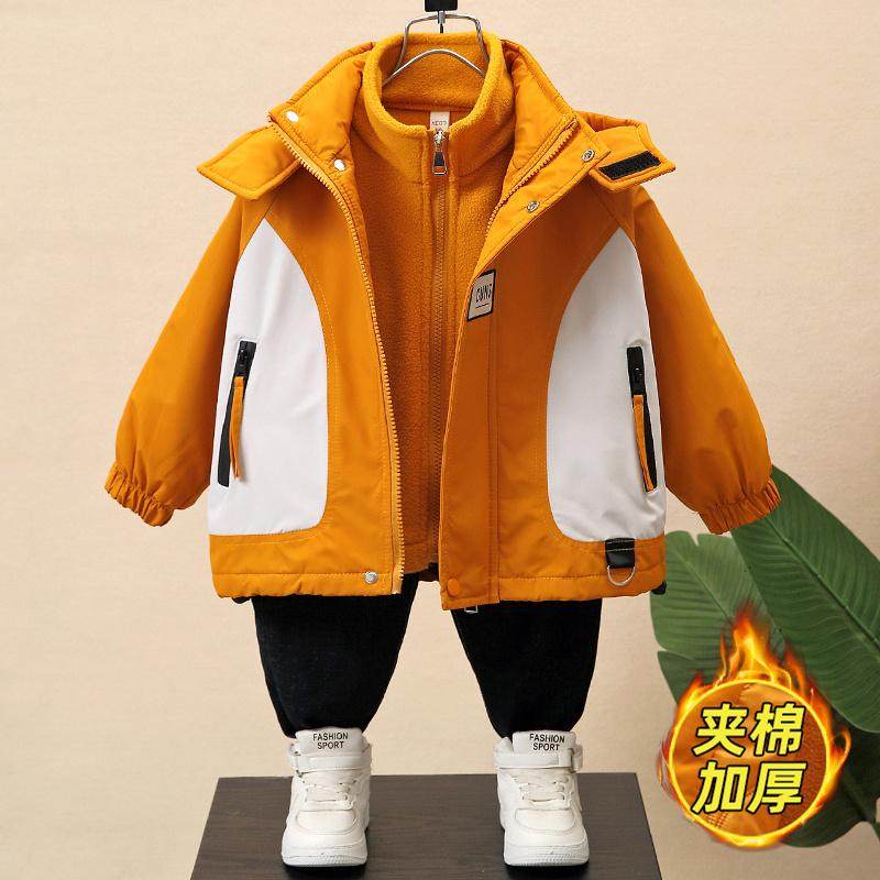 男童三合一冲锋衣可拆卸儿童加厚秋冬装外套宝宝冬季棉服加绒上衣