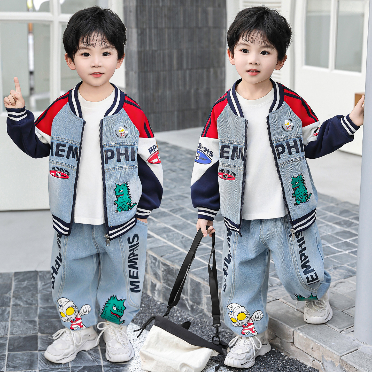 奥特曼衣服男童套装春季2026新款帅气儿童牛仔春秋宝宝外套两件套