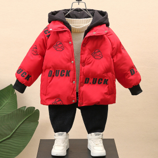 小黄鸭男童羽绒棉服冬季儿童加厚棉衣外套小男孩宝宝过年红色衣服