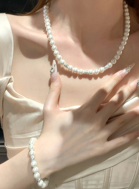 赵露思同款Akoya粉光珍珠项链女强光日本PAT扣高级锁骨链节日礼物