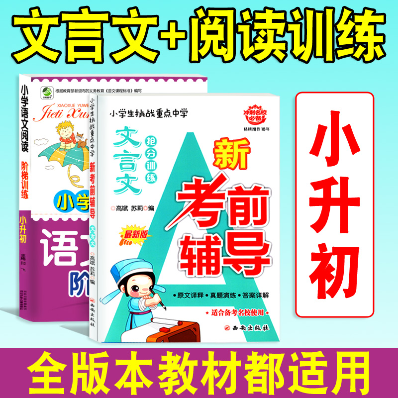 小升初 语文阅读阶梯训练+文言文考前辅导 共2本 通用 文言文全解六年级课外阅读理解训练小学教辅资料书小考真题高分演练总复习