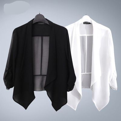 短款外披雪纺衫防晒外披白色西装