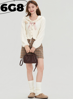 N6G8甜美温柔风蝴蝶结木耳边针织毛衣