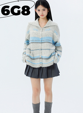 N6G8甜美软糯风高领条纹帽子