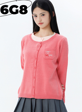 N6G8韩系甜美撞色拼接假两件针织开衫