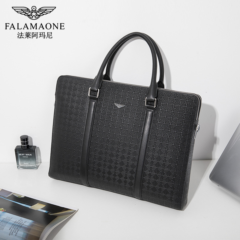 法莱阿玛尼正品牛皮男商务包单肩斜挎包轻奢真皮公文包手提包时尚