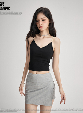 SLASH 甜酷风黑色撞色吊带背心女修身显瘦带胸垫内搭外穿美背上衣