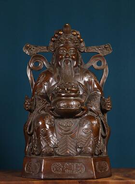 纯铜聚宝盆财神爷神像摆件工艺品整体铸造 办公室精细打磨