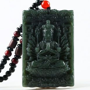 拍卖和田玉吊坠青玉男千手观音守护神玉挂件玉佩吊坠