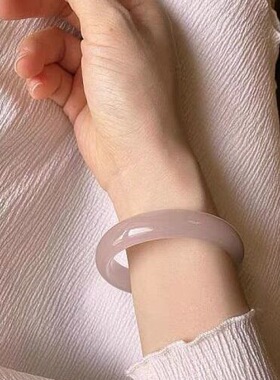 和田玉藕粉色白玉手镯ins风玉镯子女款玉镯生日