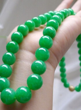 高端藏级翡翠色石英岩货阳绿翡翠珠链满绿圆珠项链项链挂件