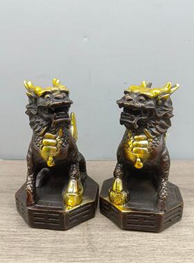 仿古铜摆件古玩铜器八挂麒麟做工精致造型雅致古色古香