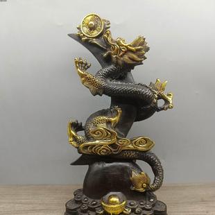 仿古铜摆件古玩铜器月亮龙进宝龙形客厅送礼开业摆件