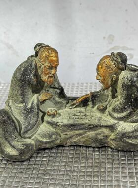 古玩铜器纯铜棋逢对手迷你黄铜实心复古桌面摆件办公室家居