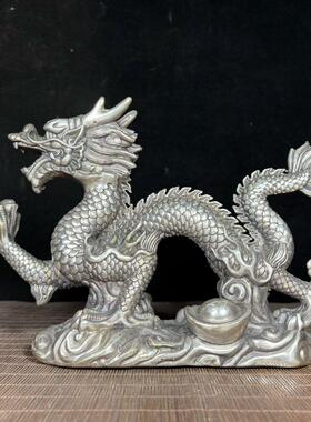 复古国风纯铜鎏银龙抓珠风水镇宅神龙生肖龙客厅电视柜玄关摆件