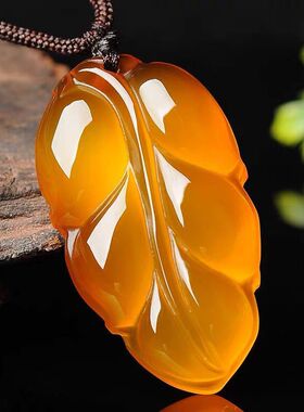 叶子金枝玉叶挂件 玛瑙一夜发玉坠 冰种黄玉髓树叶吊坠