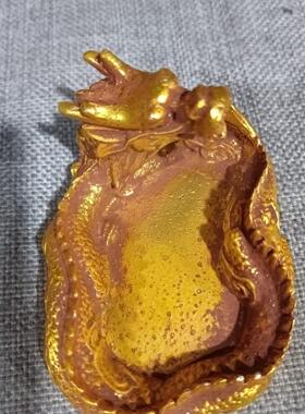 仿古黄铜鎏金文房四宝烟灰缸书法龙形砚台书房雅件摆件观赏笔洗