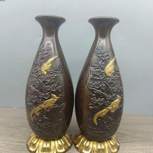中式仿古铜摆件古玩铜器:龙凤呈祥花瓶造型雅致古色古香 婚房摆件