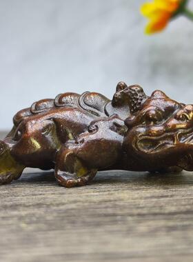 复古做旧黄铜貔貅摆件客厅茶宠茶几摆件车载装饰品