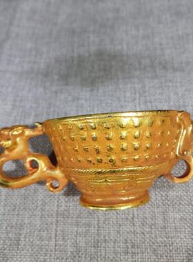 仿古纯铜聚宝盆香炉鎏金铜龙耳象鼻酒杯家居工艺品摆件客厅